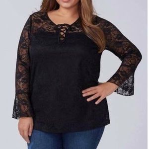 Lane Bryan Lace up Black Lace Blouse